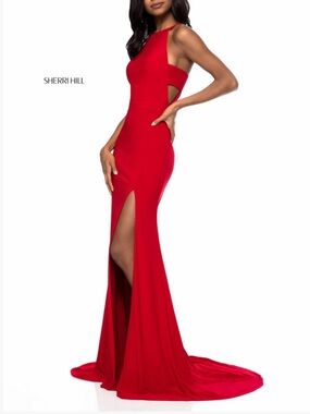 Sherri Hill Red Cutout Floor-Length Dress